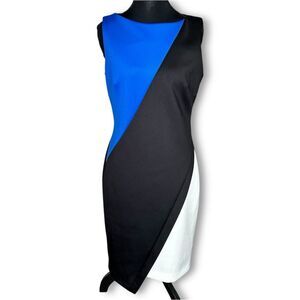 Tommy Hilfiger Asymmetrical Blue and Black Color Block Sheath Dress